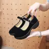 Zapatos de Tela Old Beijing de Poliuretano para Mujer, Zapatos de Baile de Suela Blanda, Tacón Medio Negro, Antideslizantes para Hotel, Zapatos de Baile Cuadrado de Suela Gruesa