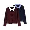 Elegante y con Estilo Cárdigan de Punto Falso de Dos Piezas con Solapa y Manga Larga para Mujer 2026 Otoño Nuevo Casual Moda Versátil