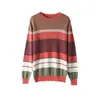 Nuevo suéter de cachemira para hombre de otoño e invierno, jersey de cuello redondo, rayas de bloques de color de moda, suéter base de lana tejido casual holgado