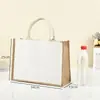Bolsa de lona combinada com bolsa de juta, pode ser decorada com grafite, bolsa tote DIY, bolsa de grande capacidade, bolsa tote simples para o dia a dia