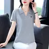 Camiseta de manga corta de verano para mujer 2026 nueva moda reductora de edad holgada de seda de hielo top ropa de mujer para señoras de mediana edad camiseta polo