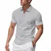 Camisa Polo Esportiva Casual Solta de Verão Estilo Americano Transfronteiriça com Gola V de Waffle de Manga Curta para Homens