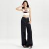 Vaqueros holgados de pierna ancha estilo americano azul oscuro para mujer, pantalones rectos casuales y holgados de verano 2025.