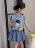 Traje de Mezclilla para Niñas Tongsen Tongma Conjunto de Verano 2026 Conjunto de Dos Piezas con Top sin Mangas y Falda para Niños