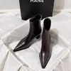 Botines de Moda con Tacón Alto para Mujer Otoño Nuevo Estilo Francés Tacón Grueso Cremallera Trasera Punta Fina Botas Adelgazantes Botines Cortos Versátiles para Mujer