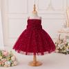 Vestido Infantil Vestido de Princesa Lantejoulas Mangas Bufantes Flor de Tecido Forjado Daminha Vestido de Festa para Menina Fantasia de Performance Vestido de Noite