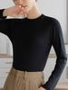 Camiseta Modal de Base para Mulheres no Outono e Inverno, Fina Ajustada Gola Redonda Casaco de Outono com Camiseta de Manga Comprida Top Preto Branco