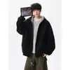 Jaqueta moletom versátil com color blocking casual e moderna para homens, moletom com capuz estilo americano oversized para casais, moda de comércio exterior, corte solto