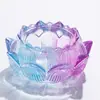Base de lâmpada de manteiga para uso doméstico, castiçal de lótus de cristal colorido, lâmpada sempre acesa, lâmpada de oferenda, lâmpada budista, ornamento de lâmpada para salão budista