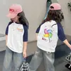 Camiseta de Verano para Niña de Manga Corta 100% Algodón Nuevo Estilo 2026 Camiseta Fina de Verano con Media Manga para Niños Niñas t