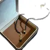 Colar de Franja de Cristal Preto Coreano, Colar Simples Francês, Corrente de Clavícula com Contas de Design de Nicho para Mulheres