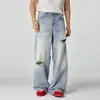 Ropa para Hombre Maple House / Nueva Colección Primavera: Estilo High Street Americano, Pierna Ancha, Jeans de Alta Calidad Rasgados de Corte A Holgados