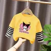G2332# camiseta base para meninas primavera e outono kulomi falso dois peças infantil kulomi top camiseta costura moda