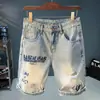 Shorts de mezclilla lavados, desgastados, estampados, de verano finos, rotos, de pierna recta, pantalones casuales para hombre, nuevos y modernos