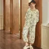Pijama de Primavera e Outono para Mulheres com Bojos para Evitar Marcas, Estilo Doce de Verão, Mangas Três Quartos, Estilo Solto e Fino, Calças Nove Quartos, Roupa de Casa