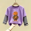 Camiseta de Manga Larga de Algodón Puro Transpirable para Niños, Estilo Coreano, con Dibujos Animados, para Niños Medianos y Mayores, Camiseta Base Elegante para Niños
