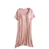 Vestido de Dormir de Manga Corta Integrado de Color Sólido, Ajuste Holgado, con Copas, Escote en V, Estilo Nuevo de Primavera y Verano, Dropshipping