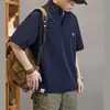 Camisa Polo Casual Americana de Nuevo Estilo Verano 2025 Talla Grande Holgada Casual Versátil Cuello Solapa Top Camiseta de Manga Corta para Hombre