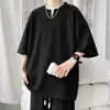 Camiseta para hombre con cuello en V transfronteriza, nuevo estilo de verano, talla grande, fina, versátil, holgada, moderna, casual, estilo Hong Kong, color liso, manga corta
