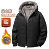 Chaqueta de Algodón para Hombre Otoño e Invierno Acolchada Gruesa con Felpa Cremallera con Capucha Versión para Personas de Mediana Edad y Jóvenes Chaqueta Integrada de Lona Lavada con Felpa