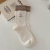 Calcetines de Lana Jaspeada Marrón para Mujer, Calcetines hasta la Mitad de la Pantorrilla para Otoño e Invierno, Lindos Calcetines Largos Estilo Japonés de Dibujos Animados, Calcetines de Algodón, Calcetines Holgados Estilo Universitario