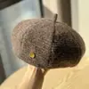 Boina de Lana Gruesa Cálida Estilo Coreano para Otoño e Invierno para Mujer, Sombrero Tridimensional de Moda, Boina de Artista, Elegante y Versátil, Hace que la Cara Parezca Más Pequeña