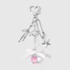 Ins Lindo y Sencillo Versátil Oso Rosa Corazón Lazo Fresa Estrella Cadena Llavero Colgante para Bolsa