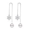 Estilo Coreano Distintivo Pendientes Largos de Borla Plateados Moda para Mujer Perla Imitación Pin para Oreja Elegante Línea de Oreja Copo de Nieve Joyería para Oreja