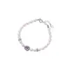 Yuebao Jewelry Pulsera de Plata de Ley S925 Chapada en Oro Blanco Perla de Agua Dulce Amatista Calabaza Diseño de Gama Alta Pulsera