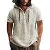 Camisa de Algodão e Linho Europeia Camiseta de Praia Moletom com Capuz Moletom com Capuz de Manga Curta Primavera Verão Casual Masculino