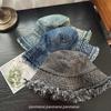 Sombrero de Pescador de Mezclilla Lavada para Hombre y Mujer Circunferencia de Cabeza Grande Verano Desgastado Cara Pequeño Sombrero de Cubeta Lijado Cuatro Estaciones Distintivo Trendy