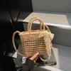 2025 Nova Bolsa da Moda Estilo Coreano Vazada Tecida à Mão Pura Bolsa Transversal de Ombro Bolsa de Palha Férias Praia Bolsa Feminina