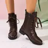 Botas Martin para mujer 2022 nuevas talla grande punta redonda tacón grueso cremallera lateral de encaje color liso caña baja