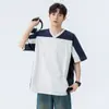 Camiseta Casual de Verão Versátil com Bloco de Cores de Manga Curta, Nova Tendência, 250g, Corte Solto, para Homens, Mulheres e Casais