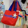 Bolso de lona de estilo coreano con diseño de dopamina para niñas, bolso tote de gran capacidad con cordón, bolso de hombro ligero para el día a día