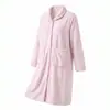 Cardigan Feminino Outono e Inverno em Fleece Coral com Golas, Simples de Caimento Solto Cor Sólida Roupa de Casa, Robe de Banho Longo Quente, Espessado