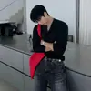 Camiseta de manga larga con cuello Henley acanalado MYQ, camiseta interior texturizada de corte ajustado para hombre para otoño, ropa casual estilo coreano