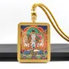 Pingente Thangka Dourado Pintado à Mão Frente e Verso com Escrituras Embutidas, Cinco Deuses da Riqueza, Pingente Thangka do Passado e do Presente