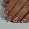 Venda Quente Transfronteiriça Flor de Laço Unhas Vestíveis Francesinha Branca Curta Unhas Postiças Removíveis Atacado