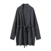 Otoño e Invierno Nueva Moda Versátil Cárdigan de Cachemira Tejido Coreano para Mujer Estilo Perezoso Chaqueta Top de Longitud Media sin Botones
