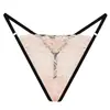 Tanga de encaje para mujer europeo y americano de cintura baja deportivo para cadera con entrepierna alta moda metal ropa interior cinturón delgado pantalones T sexys
