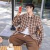 Camisa retro japonesa cityboy con forro polar otoño e invierno para niños estilo universitario engrosada para pareja cálida a cuadros