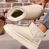 Botas de Neve para Exportação de Inverno 2025 Novas Quentes Forradas com Lã Espessadas Couro Bico Redondo Impermeáveis Cor Pura Fashionáveis Versáteis para Mulheres