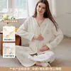 Ropa de maternidad de algodón con cuello en V estilo kimono al por mayor, nuevos pijamas de otoño de manga larga y pantalones largos para lactancia para mujeres en casa