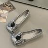 2025 Primavera y Verano Nuevo Estilo Zapatos de Hada Bajos Zapatos Suaves Brisa Nocturna de Pedrería con Falda Zapatos Planos de Punta Cuadrada para Mujer