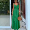 Vestido Maxi Largo de Verano para Mujer Estilo Europeo y Americano Vestido de Botones con Tira para Atar Vestido Largo de Playa