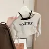 ¡Pequeña Hermana Dulce Experta en Estilo Callejero! Conjunto de Otoño Temprano para Niña: Camiseta de cuello halter de dos piezas falsas para niños y pantalones casuales