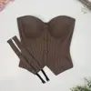Patrón espiga retro, sofisticado y elegante, top ajustado con cintura ceñida y efecto push-up, una prenda exterior de moda, corsé de espiga estilo francés