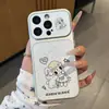 Funda de Teléfono Linda de Dibujos Animados de Pareja de Otoño para Apple 17 Pro Max, Huawei, Xiaomi, Vivo con Ventana de Visualización Grande