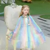 2026 Novo Conjunto de Aniversário de Princesa com Manto Fantasia de Malha Escama de Peixe e Arco-Íris Roupas Infantis para Atacado